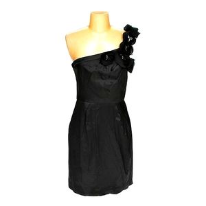 Bisou Bisou One Shoulder Flower Accent Black Dress